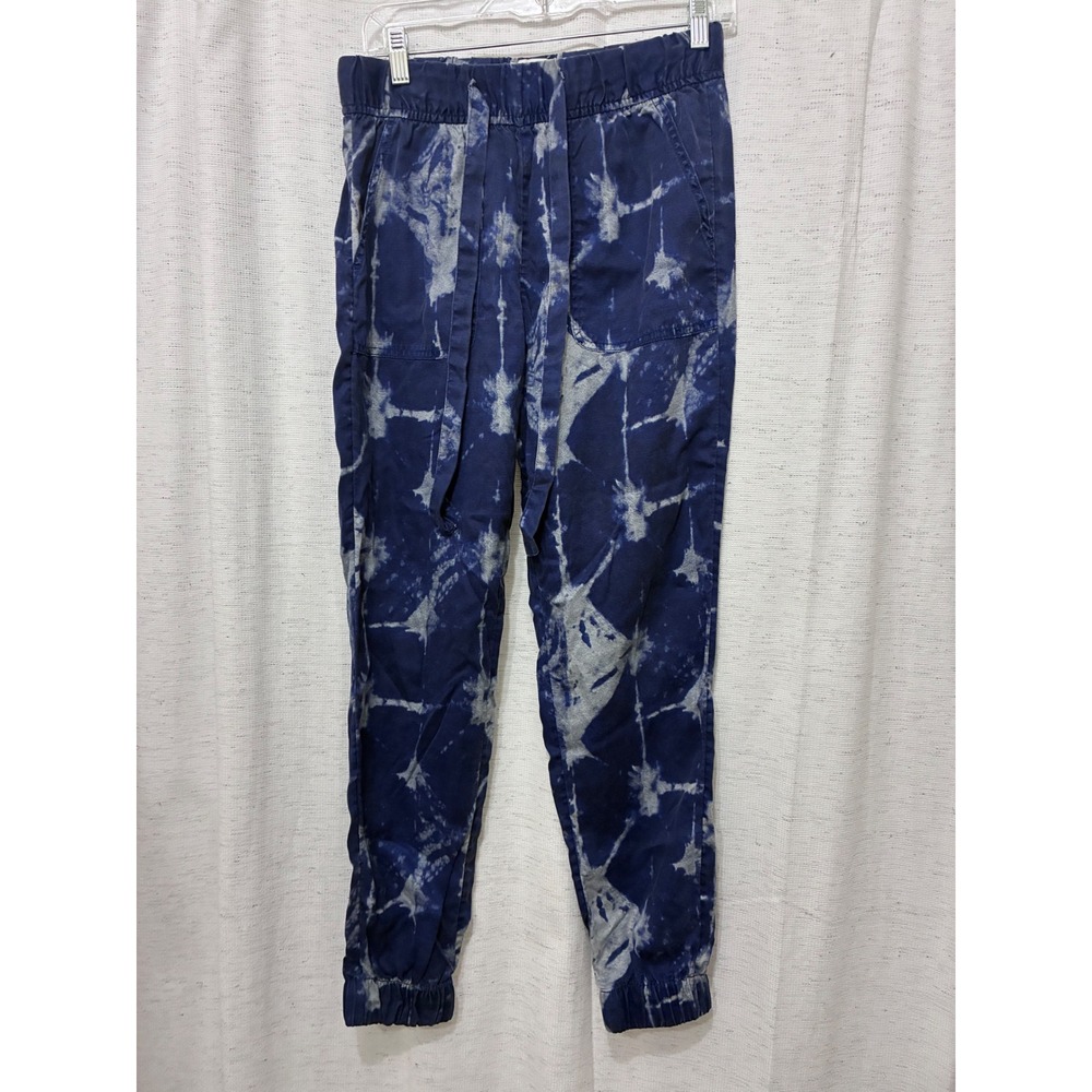 Nicole Miller New York Tie Dye Joggers Blue White Lyocell Drawstring Pants Small